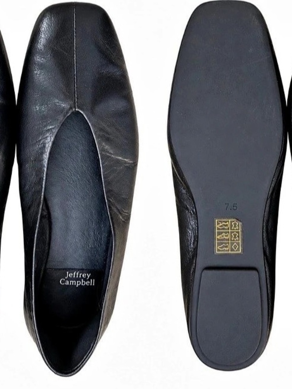 Jeffrey Campbell Fathom Square Toe Ballet Flat Flats Black US 7.5